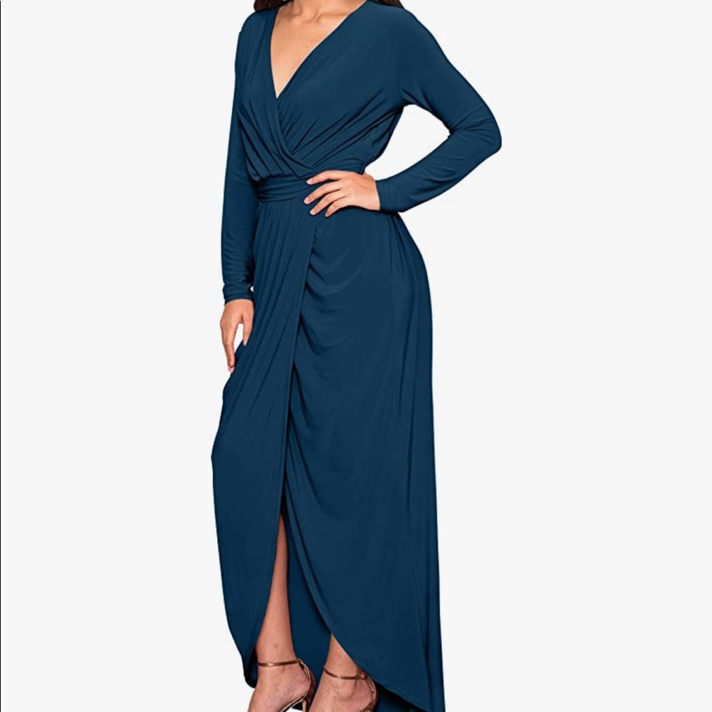 NWOT- blue teal dress XL slit front pleated waist